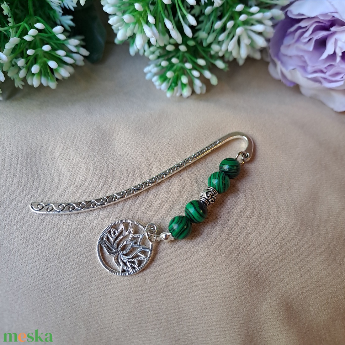 Malachit és lótuszvirág könyvjelző - könyv & zene - könyvjelző - Meska.hu