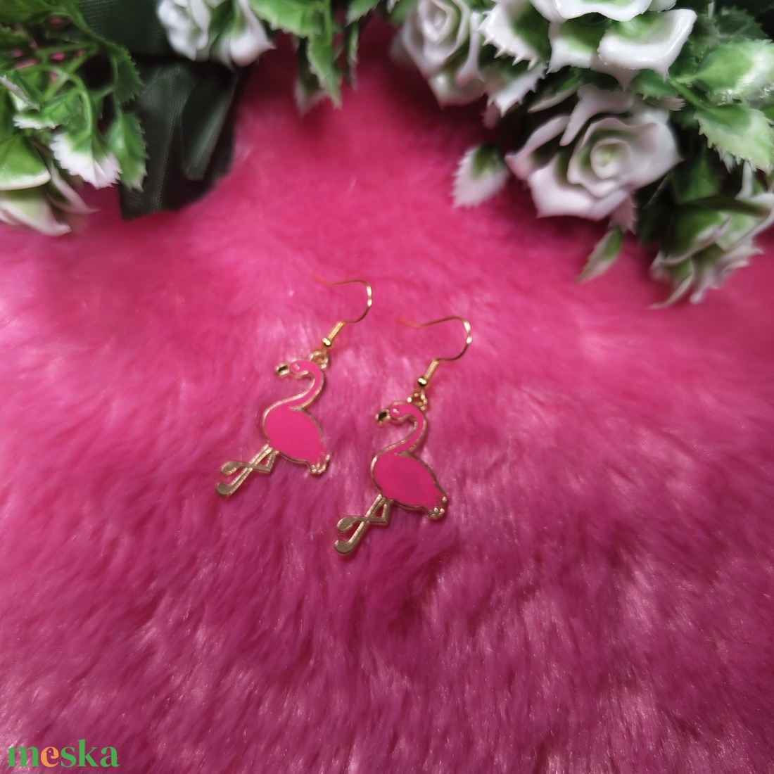 Flamingó fülbevaló - ékszer - fülbevaló - lógó fülbevaló - Meska.hu