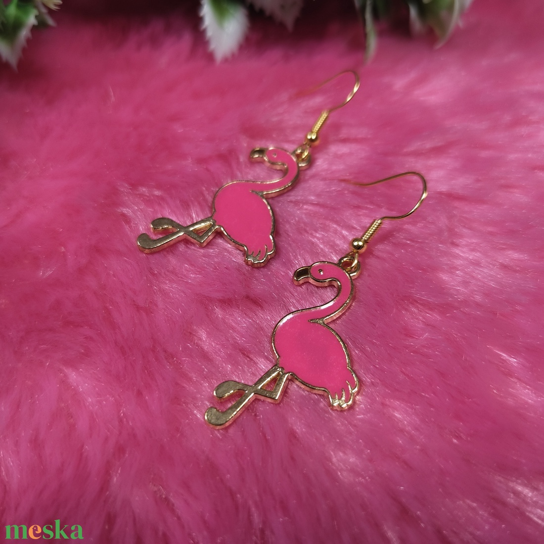 Flamingó fülbevaló - ékszer - fülbevaló - lógó fülbevaló - Meska.hu