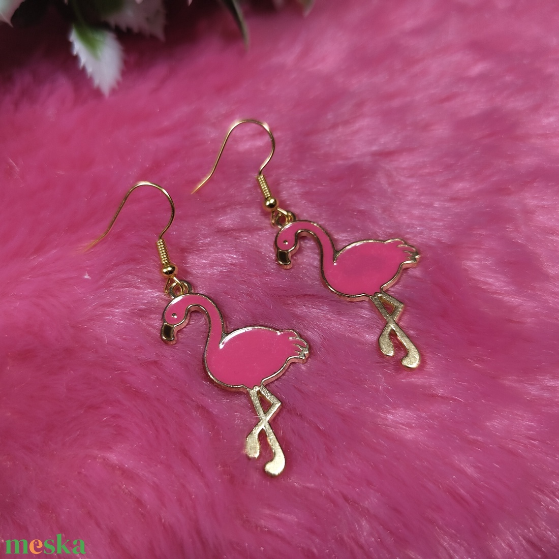 Flamingó fülbevaló - ékszer - fülbevaló - lógó fülbevaló - Meska.hu