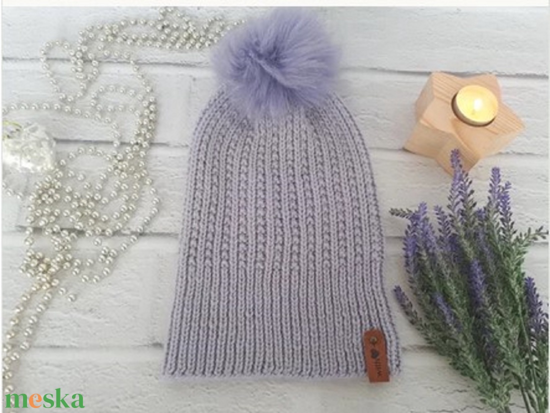Női levendula sapka. Puha sapka tavaszra más stílushoz.Kötött levendula sapka lányoknak vagy fiúknak.Sapka levendula műp - ruha & divat - sál, sapka, kendő - sapka - Meska.hu