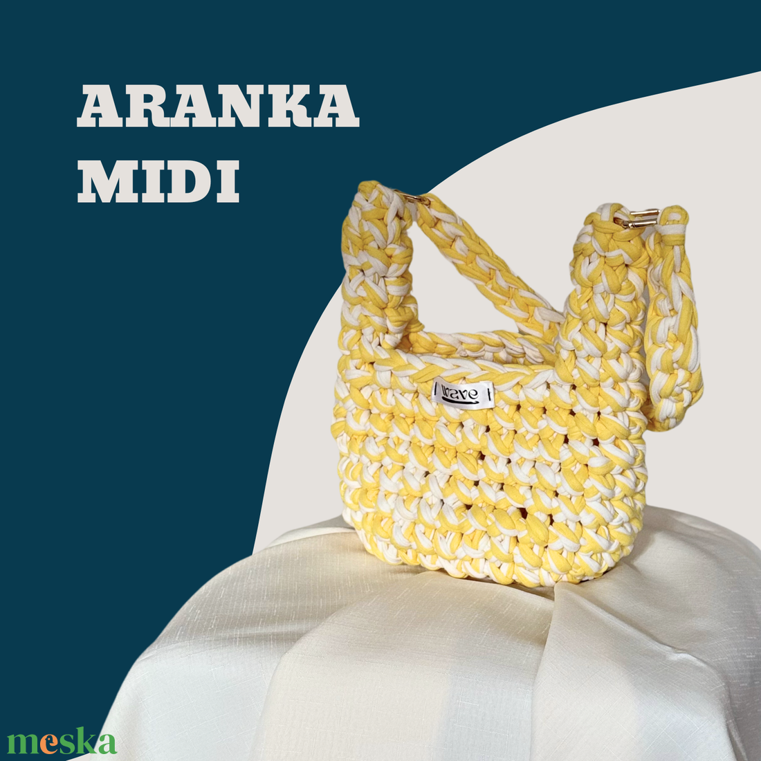 Aranka Midi horgolt sárga-fehér táska - táska & tok - kézitáska & válltáska - vállon átvethető táska - Meska.hu