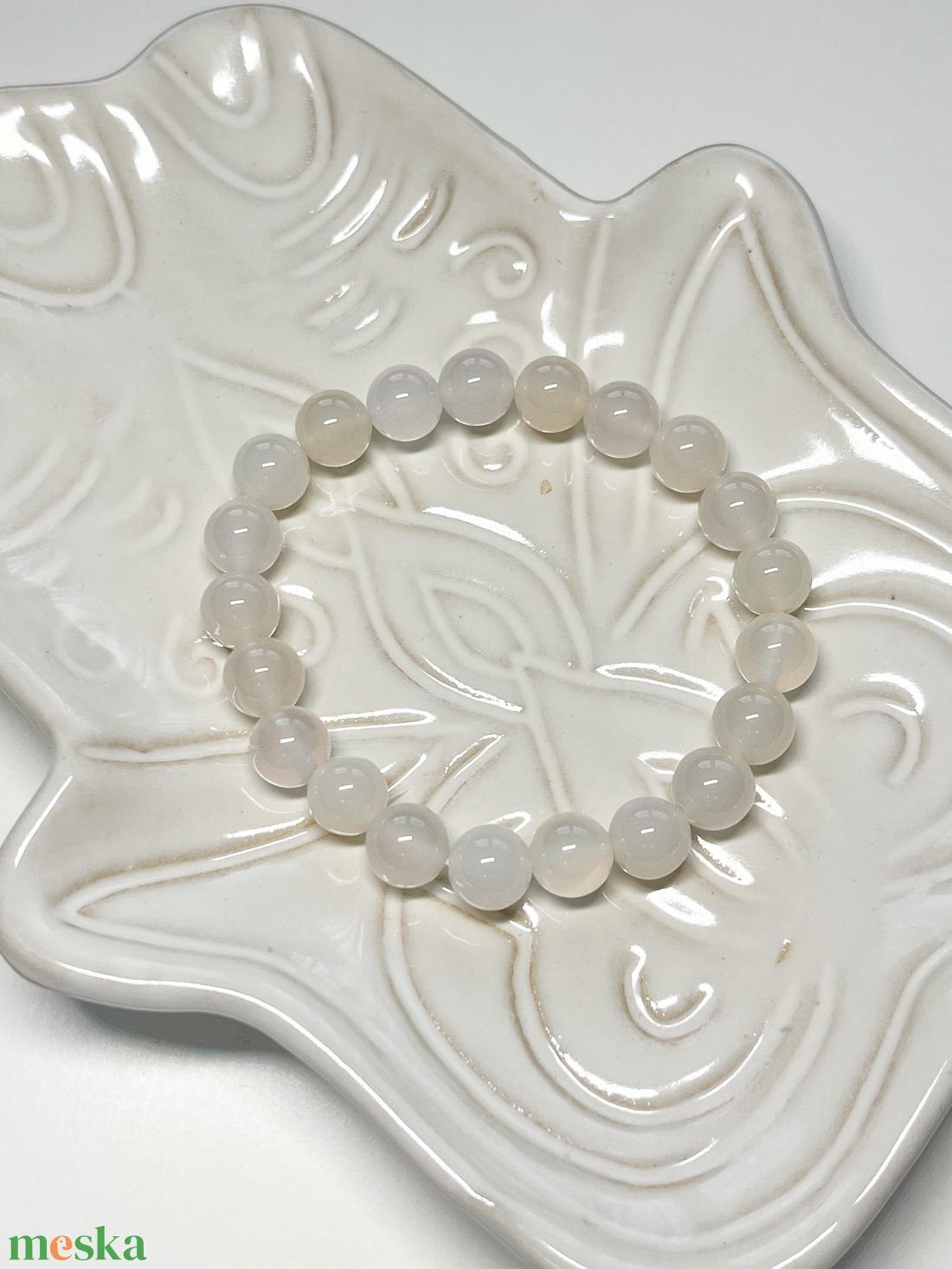 Fehér achát ásvány karkötő - ékszer - karkötő - ásványkarkötő - Meska.hu