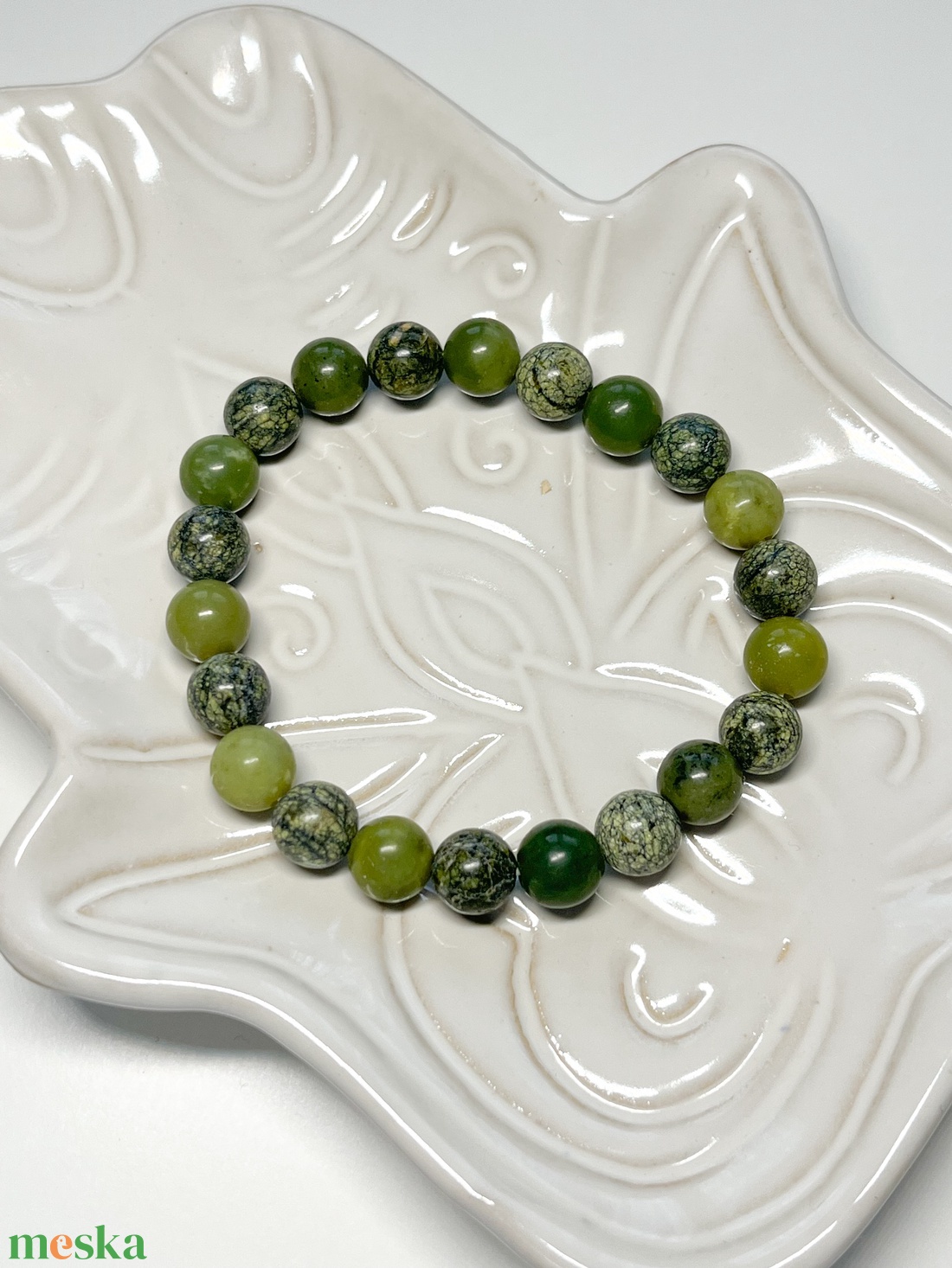 Kanadai jáde - zöld szerpentin ásvány karkötő - ékszer - karkötő - ásványkarkötő - Meska.hu