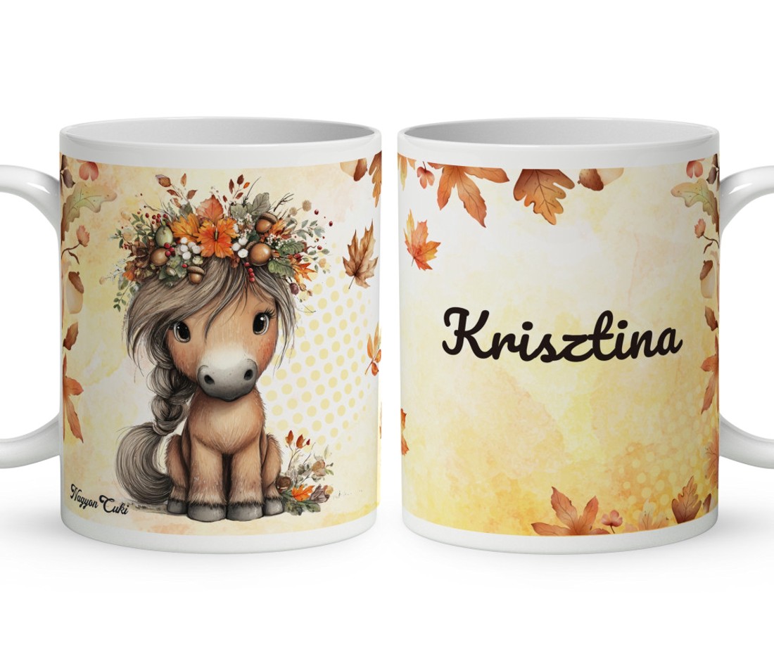 Névvel kérhető - Cuki őszi virágkoszorús póni mintás bögre - otthon & életmód - konyhafelszerelés, tálalás - tálalás - bögre & csésze - Meska.hu