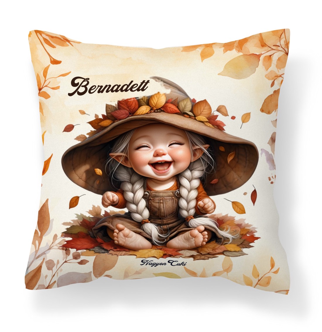 Névvel kérhető - Tündéri őszi manó lány mintás párna - otthon & életmód - lakástextil - párna & párnahuzat - díszpárna (belsővel együtt) - Meska.hu