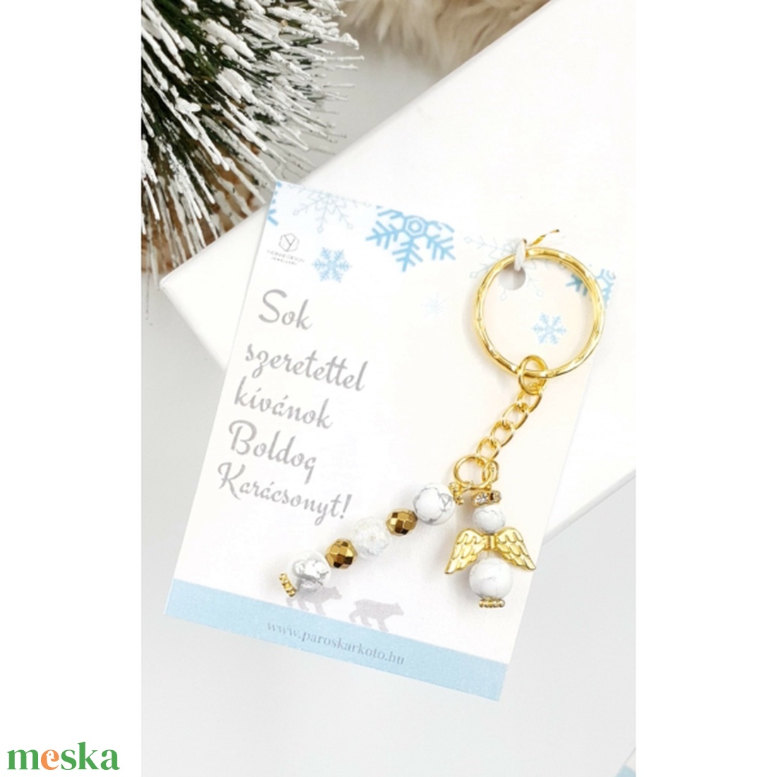 Aranyszín kulcstartó angyalka medállal - táska & tok - kulcstartó & táskadísz - kulcstartó - Meska.hu