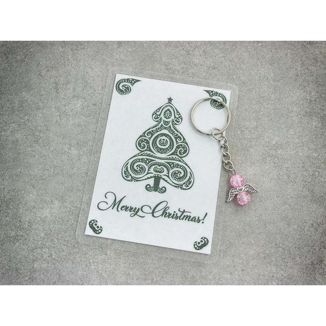 Merry Christmas rózsaszín angyal medálos kulcstartó -  - Meska.hu