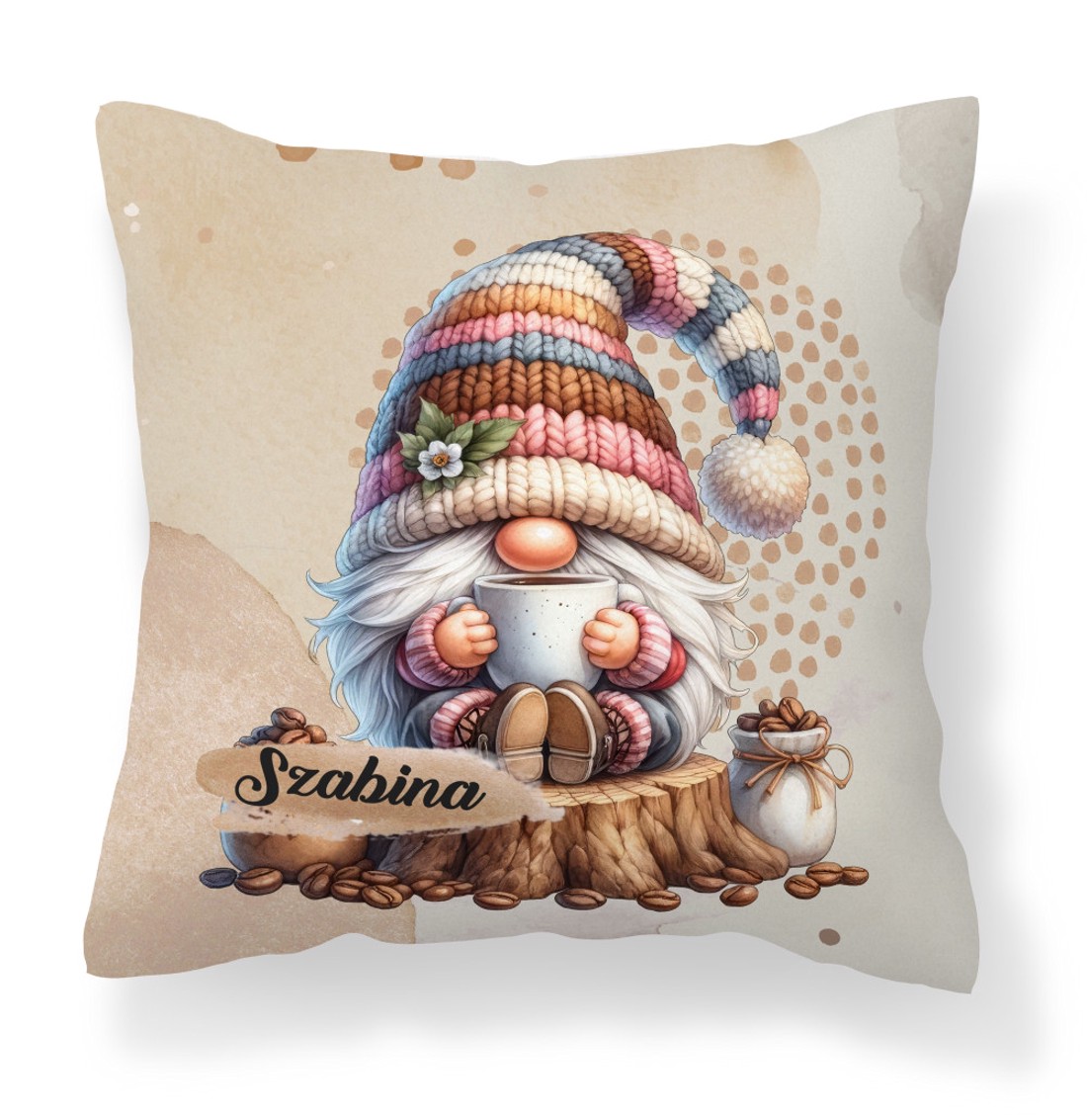 Névvel kérhető - Kávés manó csüccs mintás párna - otthon & életmód - lakástextil - párna & párnahuzat - díszpárna (belsővel együtt) - Meska.hu