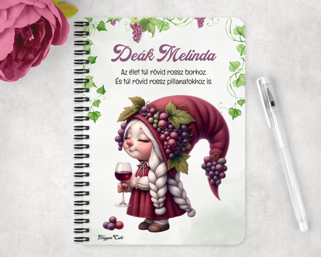 Személyre szabható - Cuki borász manó lány mintás A6-os füzet - otthon & életmód - papír, írószer - jegyzetfüzet & napló - Meska.hu