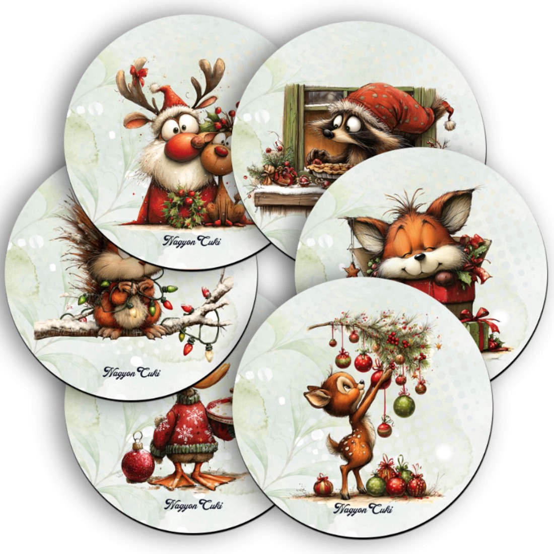 6 db cuki karácsonyi erdei varázs kör alakú alátét szett (#107) -  - Meska.hu