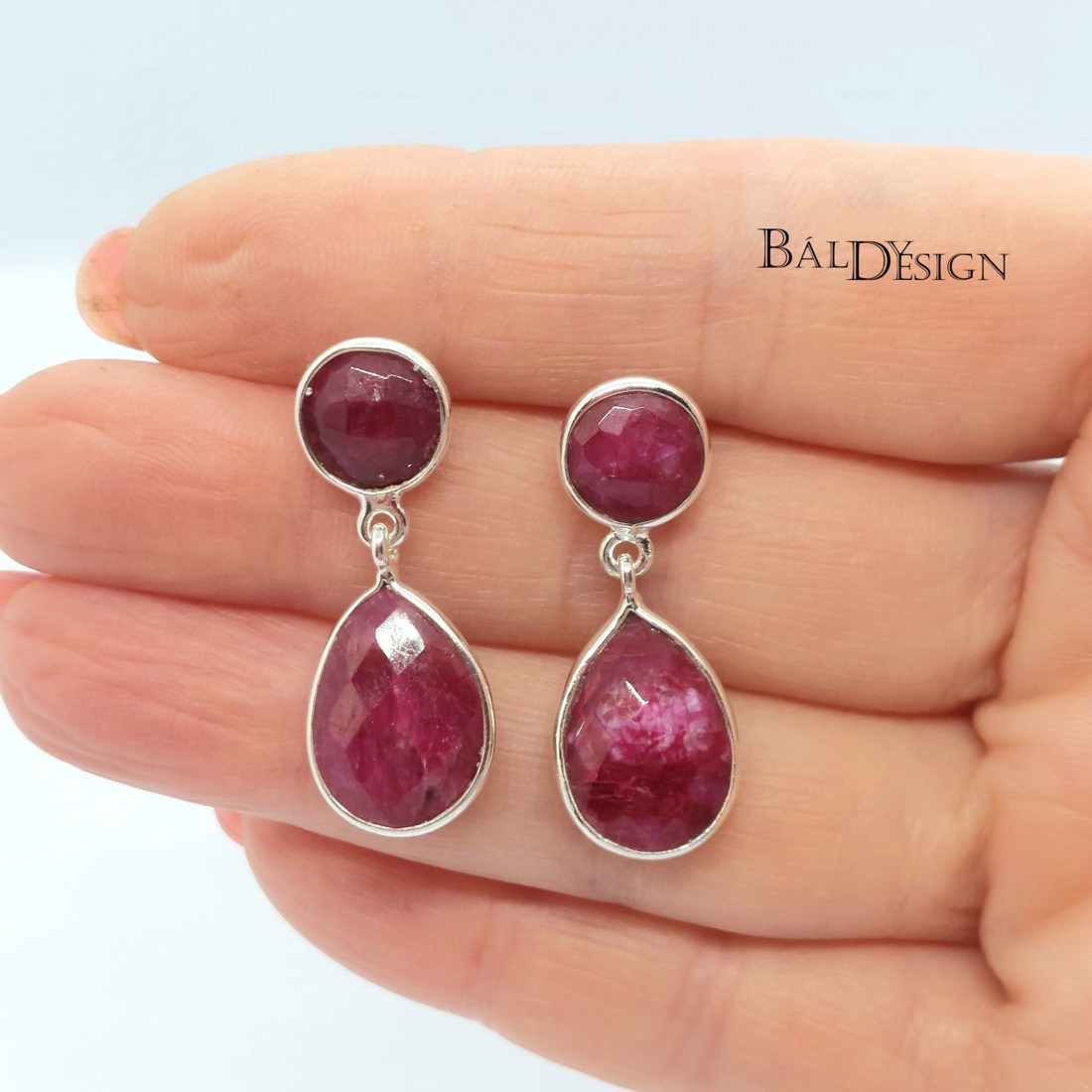 Ezüst rubin fülbevaló -  - Meska.hu