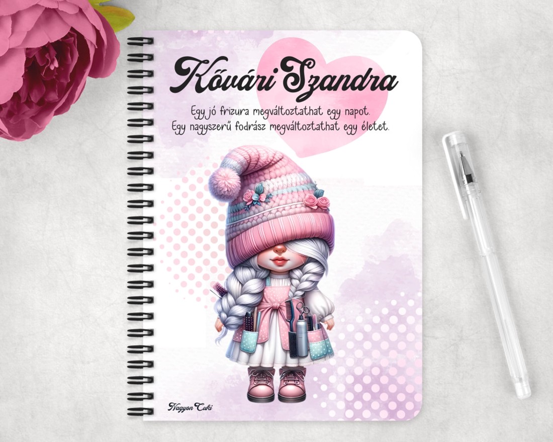 Személyre szabható - Cuki két oldalas Fodrász manólány mintás A5-ös füzet - otthon & életmód - papír, írószer - jegyzetfüzet & napló - Meska.hu