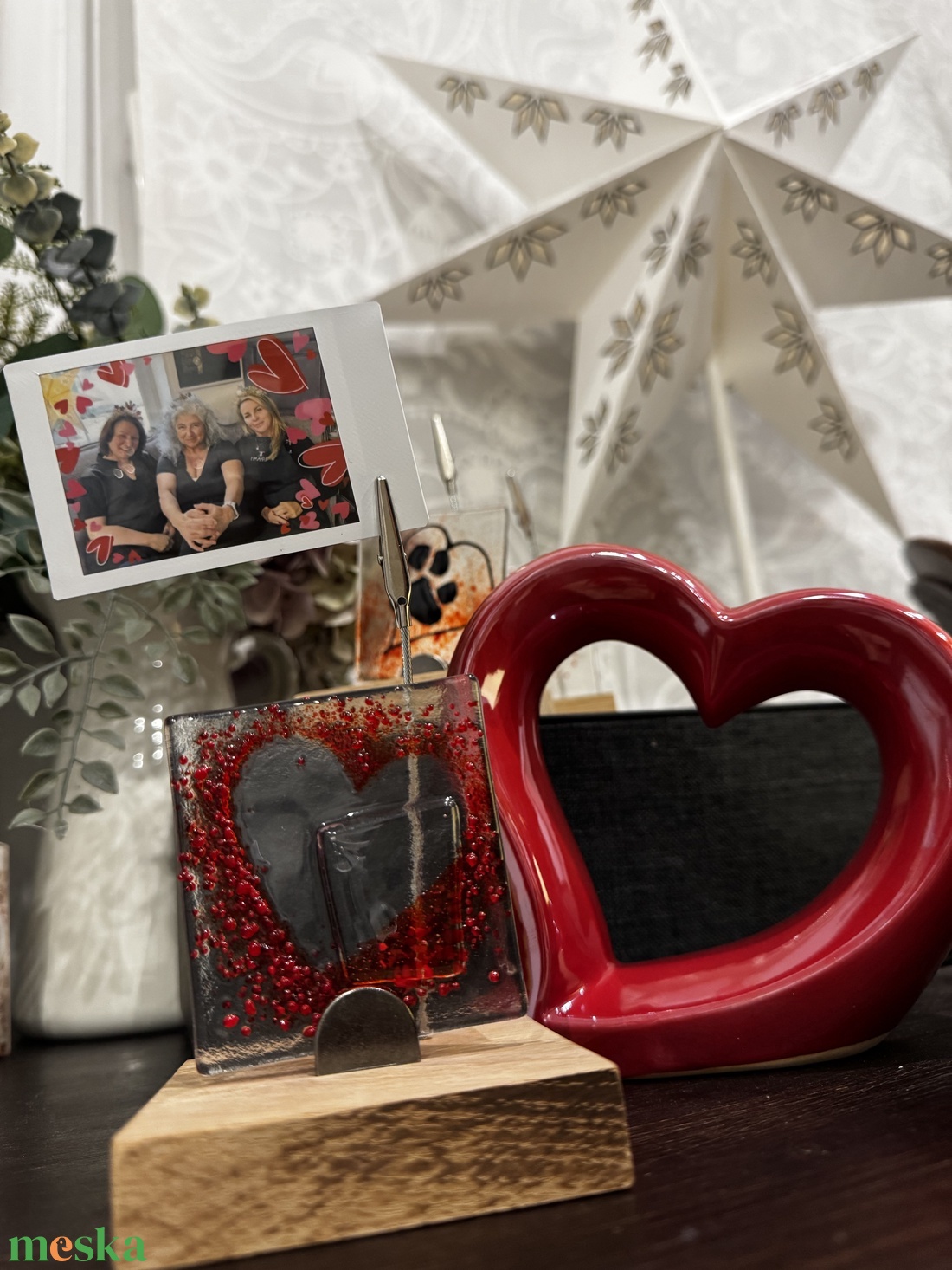 Valentin napi, Szeretet fényképtartó üveg szívvel, tappanccsal - otthon & életmód - dekoráció - asztal és polc dekoráció - díszüveg - Meska.hu