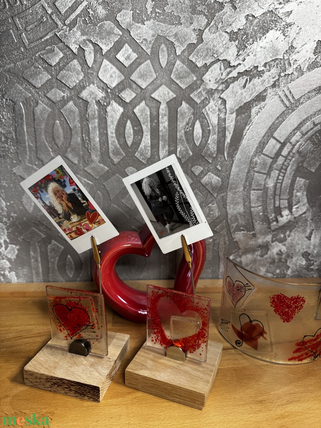 Valentin napi, Szeretet fényképtartó üveg szívvel, tappanccsal - otthon & életmód - dekoráció - asztal és polc dekoráció - díszüveg - Meska.hu