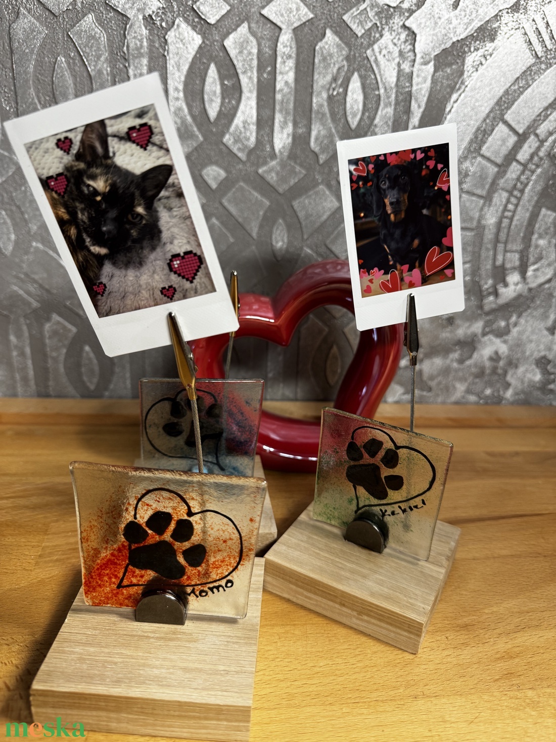 Valentin napi, Szeretet fényképtartó üveg szívvel, tappanccsal - otthon & életmód - dekoráció - asztal és polc dekoráció - díszüveg - Meska.hu