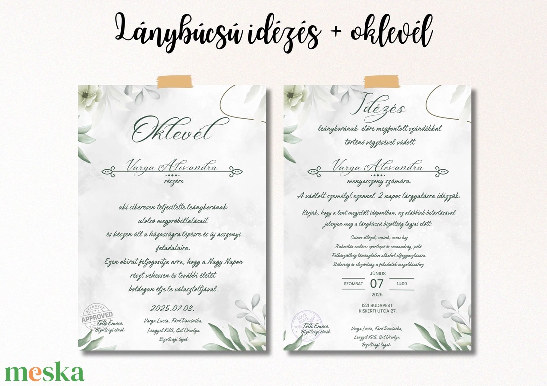 Lánybúcsú idézés + oklevél - esküvő - lánybúcsú - Meska.hu Lánybúcsú idézés + oklevél - esküvő - lánybúcsú - Meska.hu