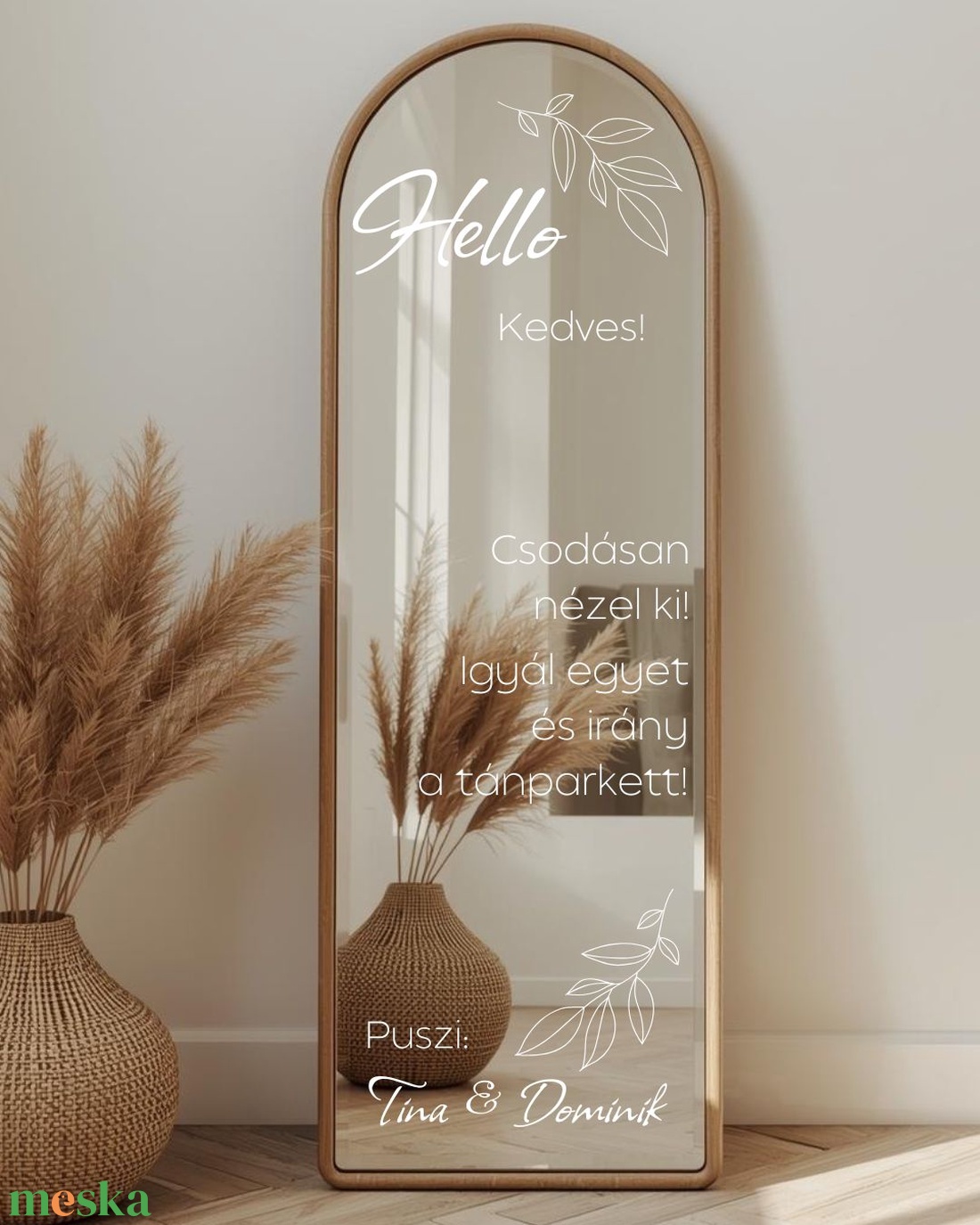 Esküvői tükör matrica - leveles motívummal - esküvő - dekoráció - tábla & jelzés - Meska.hu