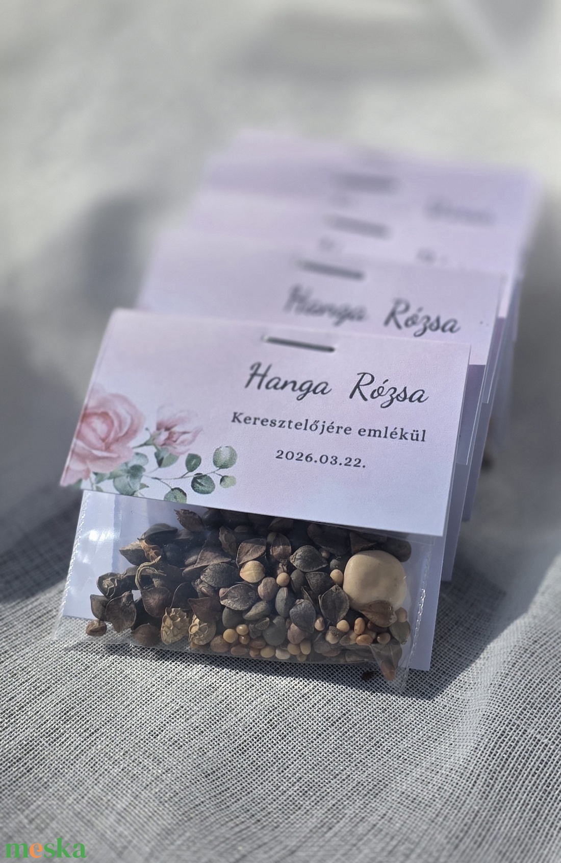 Keresztelő emlék virágmagok - egyedi látványtervekkel! - baba - mama - keresztelő kellékek - keresztelőajándékok - Meska.hu