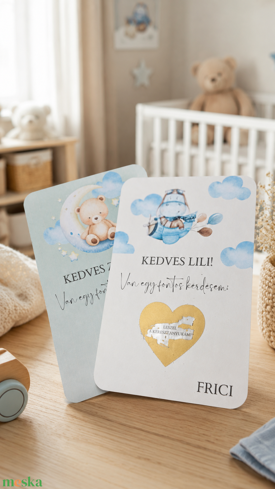 Keresztszülő felkérő - kaparós kártya víziló vagy maci - baba - mama - keresztelő kellékek - keresztszülő felkérő - Meska.hu