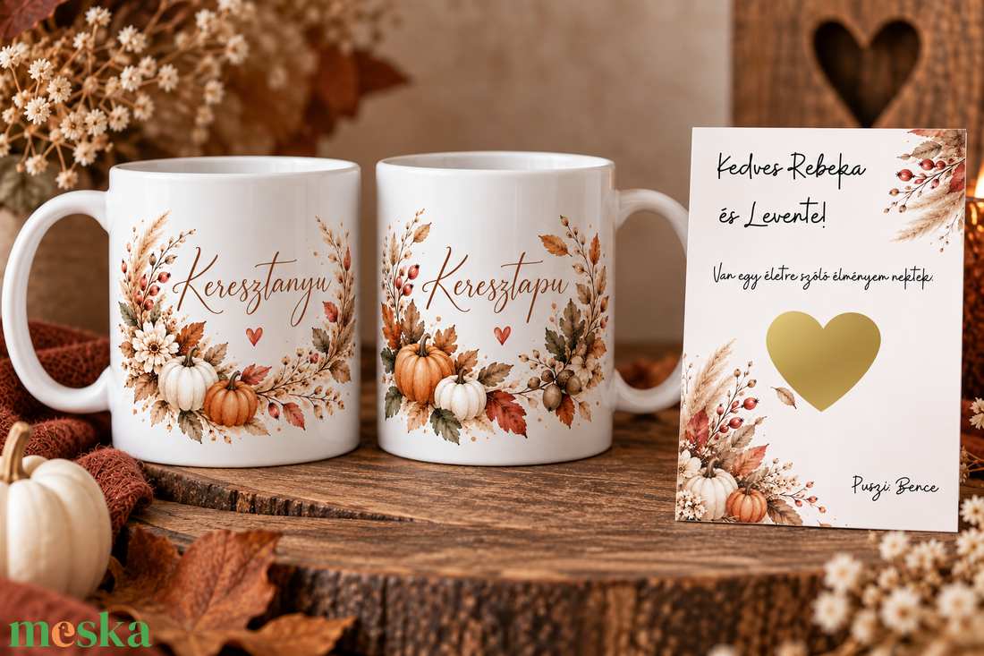 Keresztszülő felkérő bögre szett - Őszi box - baba - mama - keresztelő kellékek - keresztszülő felkérő - Meska.hu