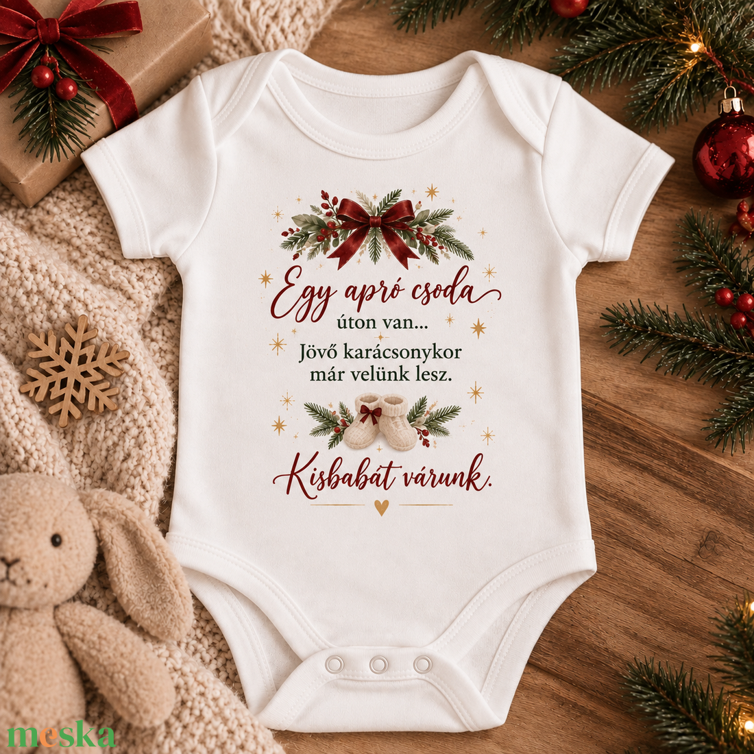 Baba bejelentő karácsonyi body - baba - mama - babaemlékek - bababejelentők - Meska.hu