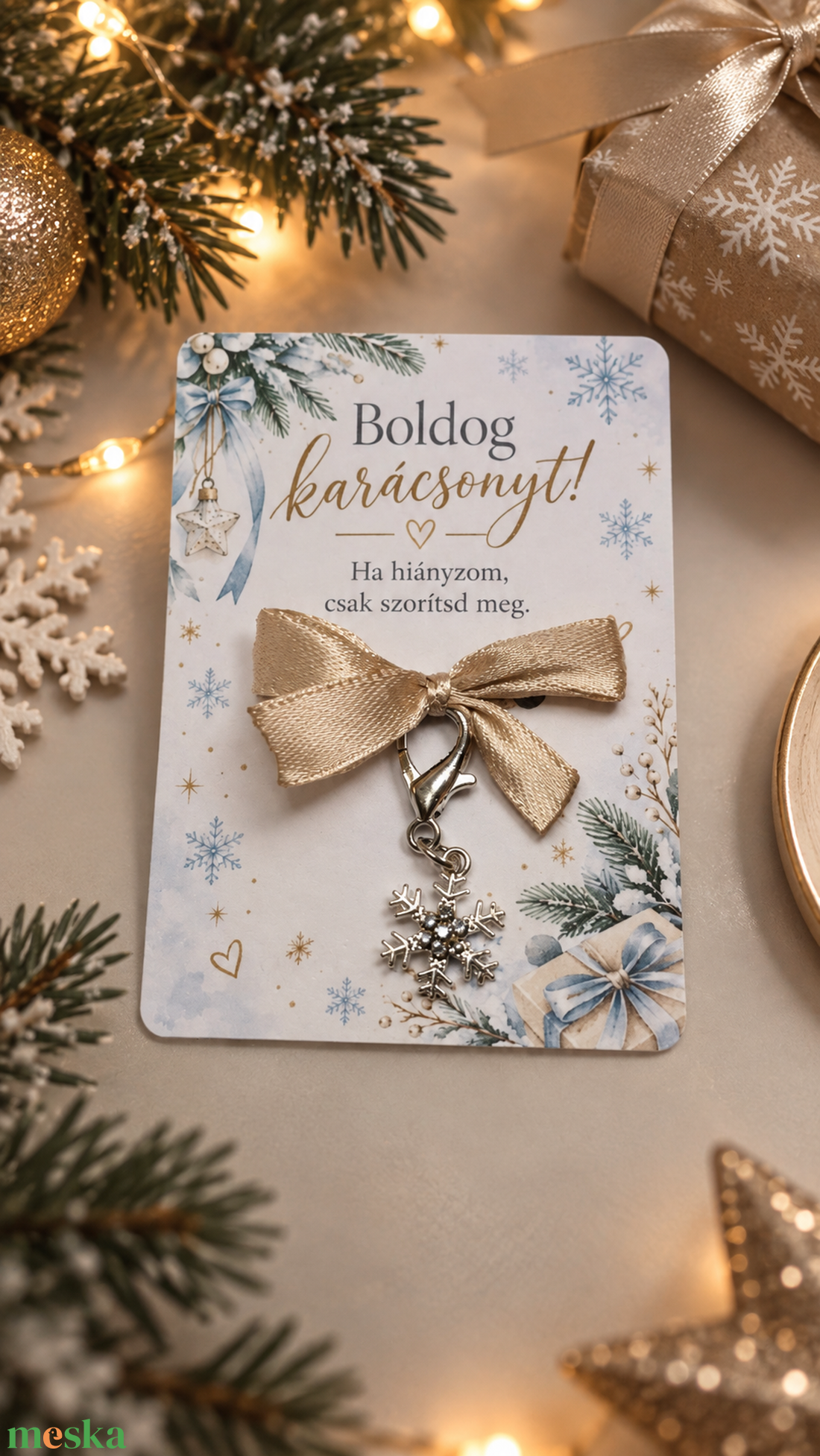 Karácsonyi apróság - hópihés kulcstartó - karácsony - karácsonyi ajándékozás - karácsonyi képeslap, üdvözlőlap, ajándékkísérő - Meska.hu