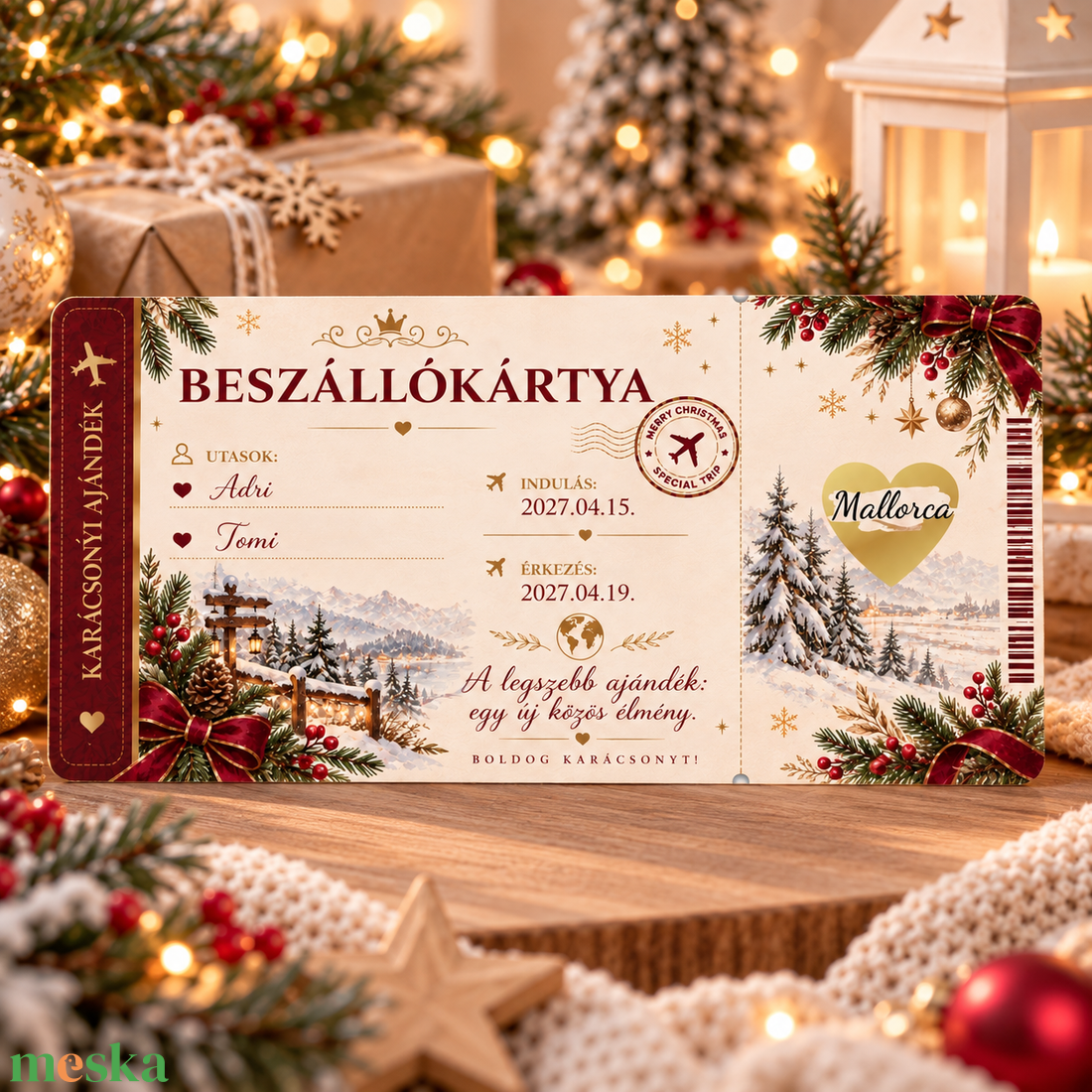 Karácsonyi beszálló kártya ajándék- utazáshoz  - karácsony - karácsonyi ajándékozás - karácsonyi képeslap, üdvözlőlap, ajándékkísérő - Meska.hu
