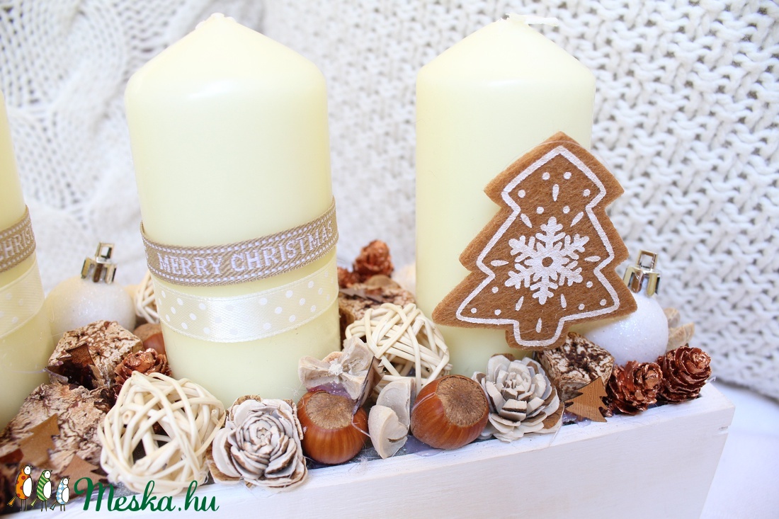 Beige-bronz,adventi doboz, karácsonyi dekoráció, asztaldísz, adventi koszorú -  - Meska.hu