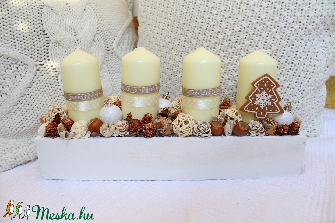 Beige-bronz,adventi doboz, karácsonyi dekoráció, asztaldísz, adventi koszorú -  - Meska.hu