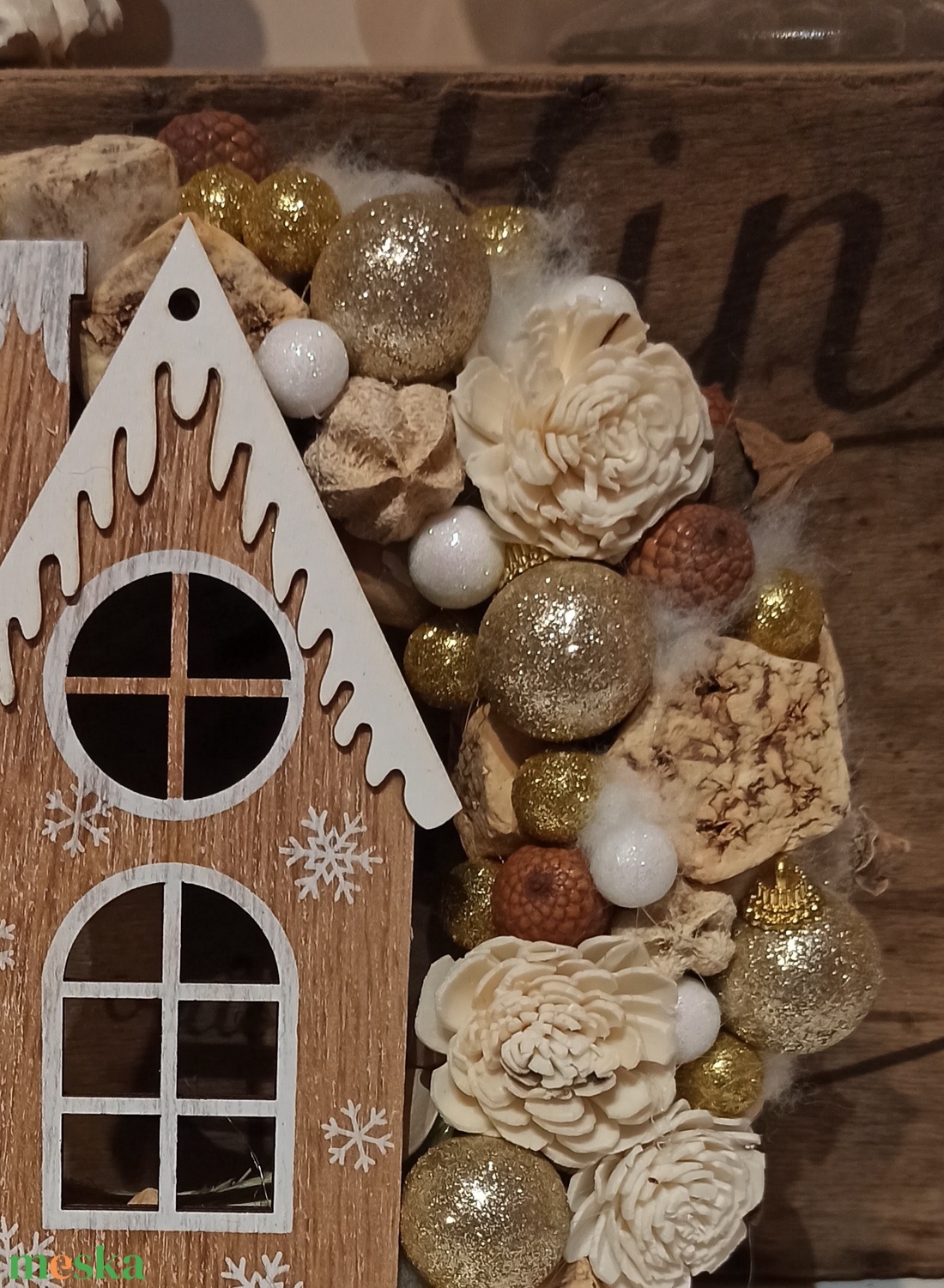 Házikós karácsonyi ajtódísz, koszorú, kopogtató - otthon & életmód - dekoráció - ajtó- és ablak dekoráció - ajtódísz & kopogtató - Meska.hu