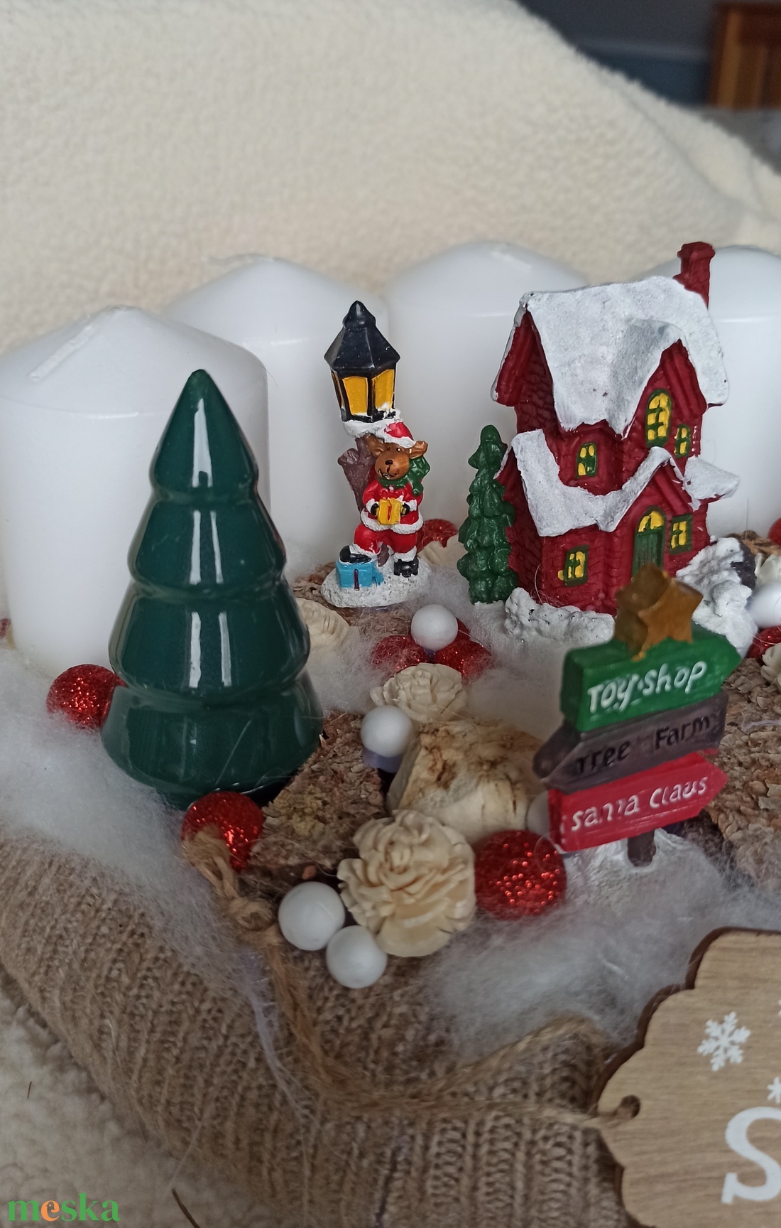 Havas táj -Adventi koszorú világító házikóval - karácsony - adventi díszek - adventi koszorú - Meska.hu