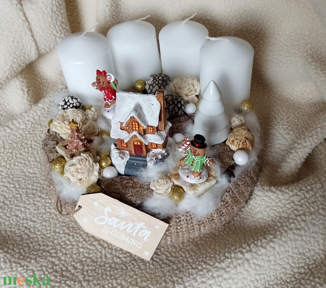 Világító házikós adventi koszorú - karácsony - adventi díszek - adventi koszorú - Meska.hu