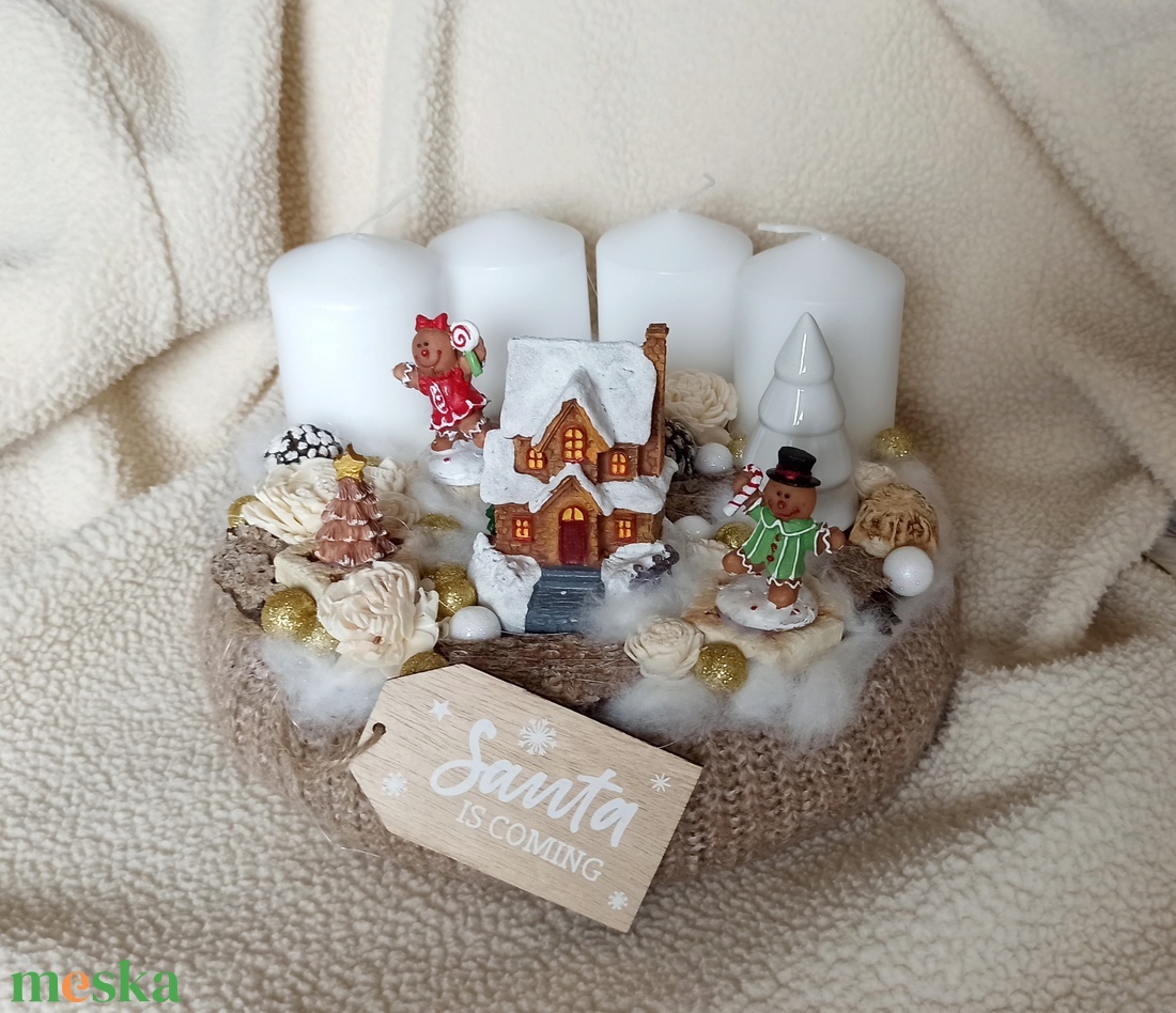 Világító házikós adventi koszorú - karácsony - adventi díszek - adventi koszorú - Meska.hu