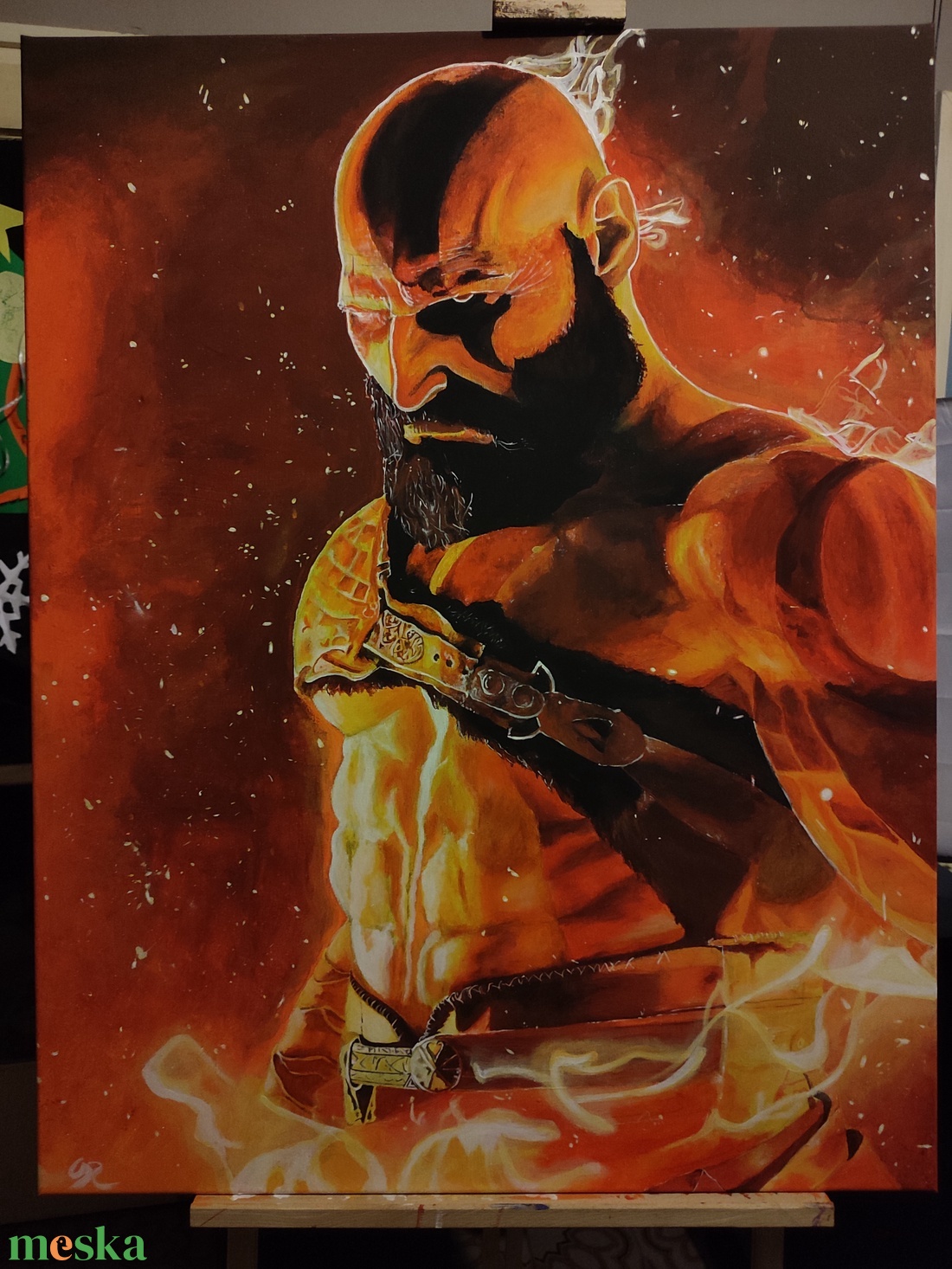 Kratos a God of War-ból! 90x70cm akril vászonkép! - művészet - festmény - akril - Meska.hu