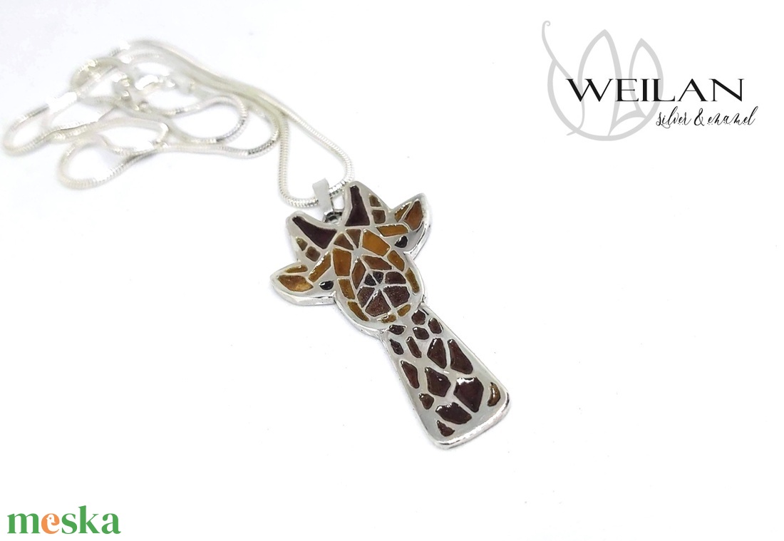 Zabula - zsiráf ezüst tűzzománc medál - ékszer - nyaklánc - medál - Meska.hu
