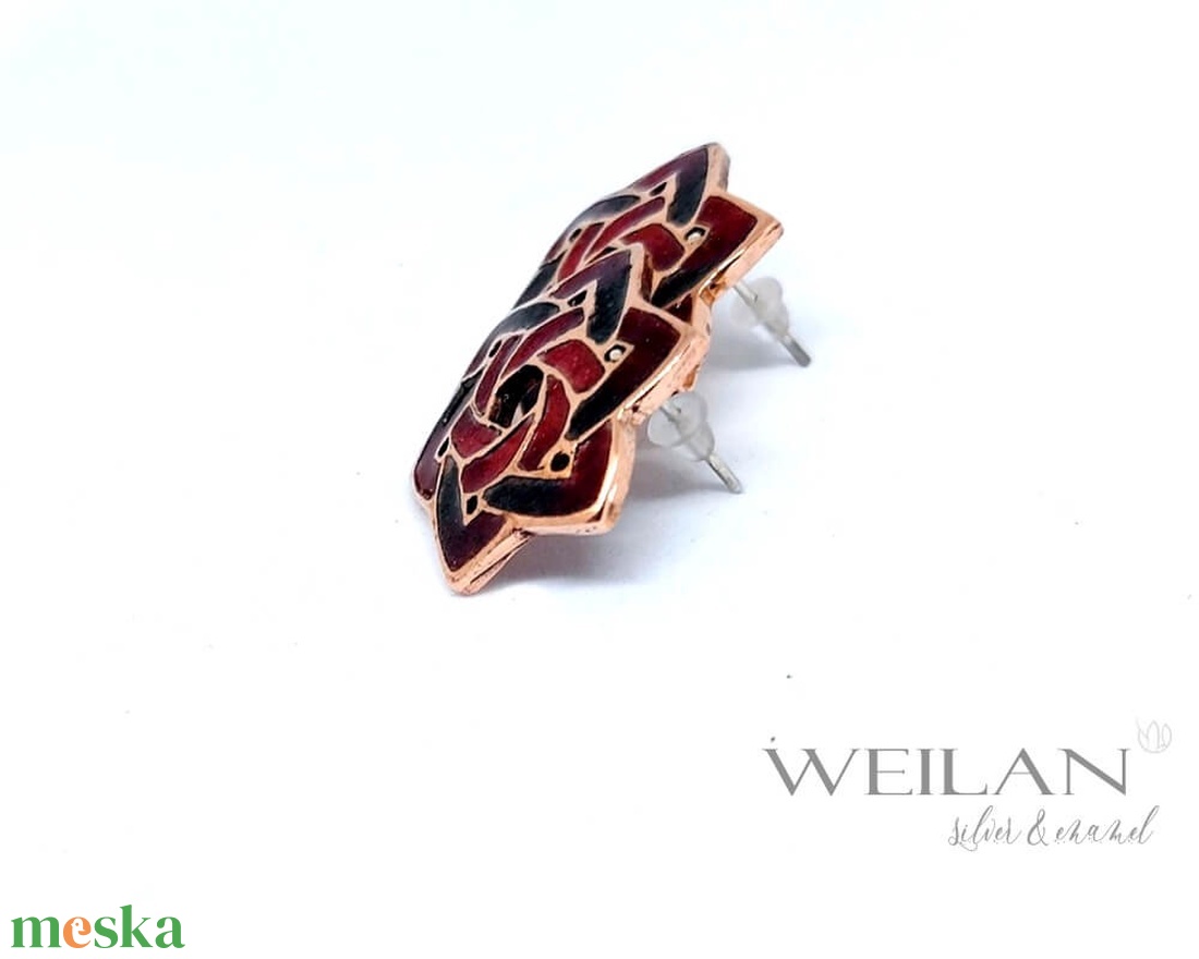 Kelta - Druida bronz tűzzománc beszúrós fülbevaló, vörös-fekete - ékszer - fülbevaló - pötty fülbevaló - Meska.hu Kelta - Druida bronz tűzzománc beszúrós fülbevaló, vörös-fekete - ékszer - fülbevaló - pötty fülbevaló - Meska.hu