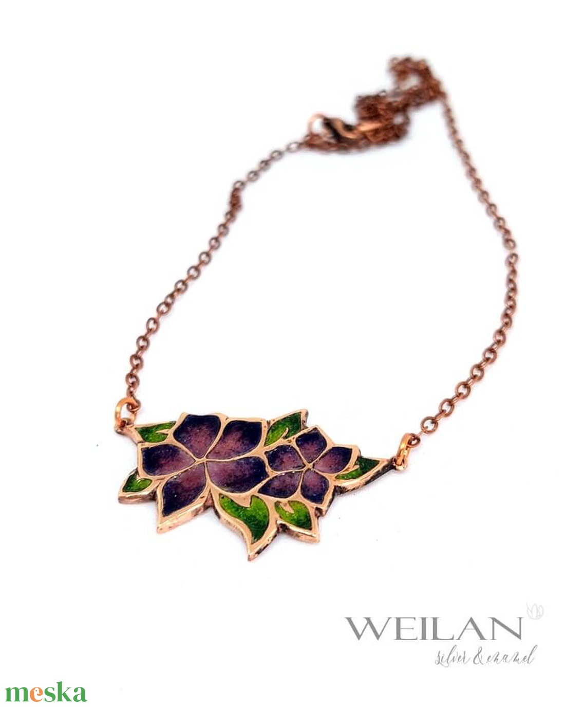 Flora - Nefelejcs bronz, tűzzománc nyakék, láncon - lila - ékszer - nyaklánc - medálos nyaklánc - Meska.hu Flora - Nefelejcs bronz, tűzzománc nyakék, láncon - lila - ékszer - nyaklánc - medálos nyaklánc - Meska.hu