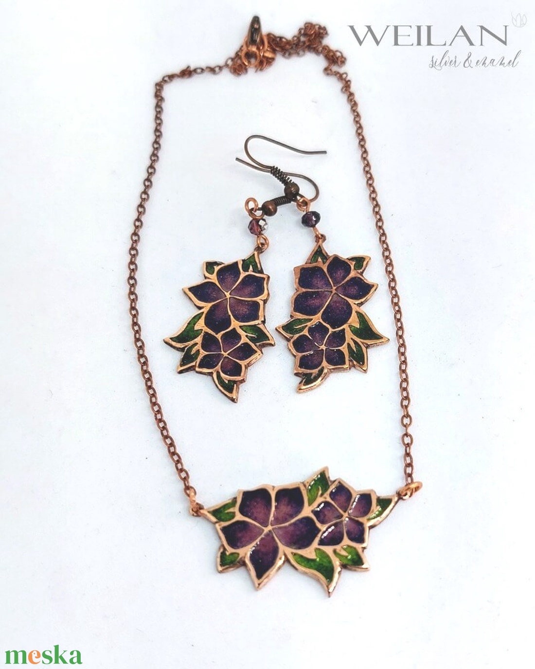 Flora - Nefelejcs bronz, tűzzománc nyakék, láncon - lila - ékszer - nyaklánc - medálos nyaklánc - Meska.hu Flora - Nefelejcs bronz, tűzzománc nyakék, láncon - lila - ékszer - nyaklánc - medálos nyaklánc - Meska.hu