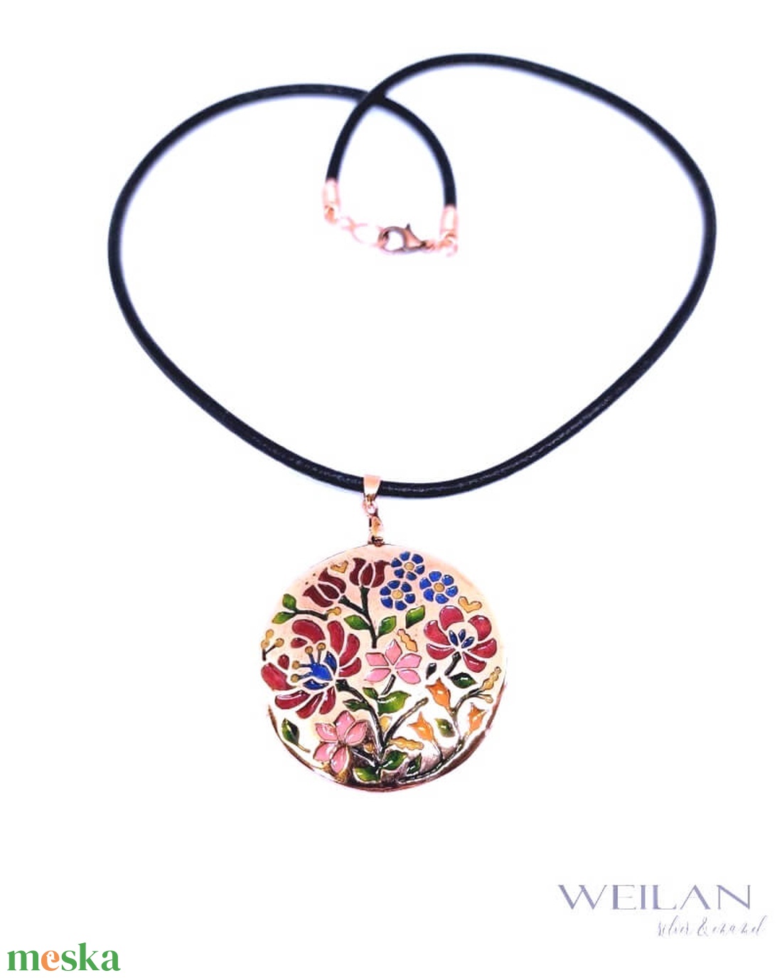 Tradició - Virágoskertem, népi motívumú bronz tűzzománc medál - ékszer - nyaklánc - medálos nyaklánc - Meska.hu Tradició - Virágoskertem, népi motívumú bronz tűzzománc medál - ékszer - nyaklánc - medálos nyaklánc - Meska.hu