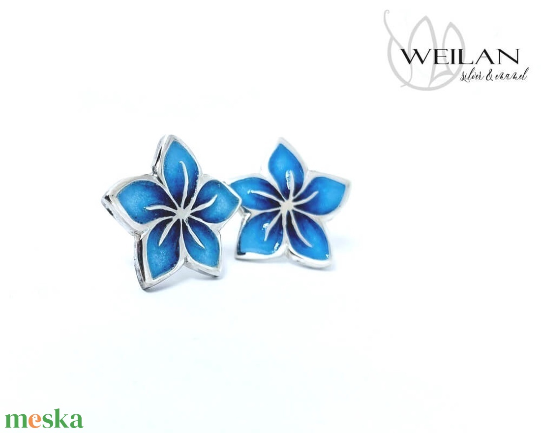 Flora - Cseresznyevirág stiftes ezüst tűzzománc fülbevaló - kék - ékszer - fülbevaló - pötty fülbevaló - Meska.hu