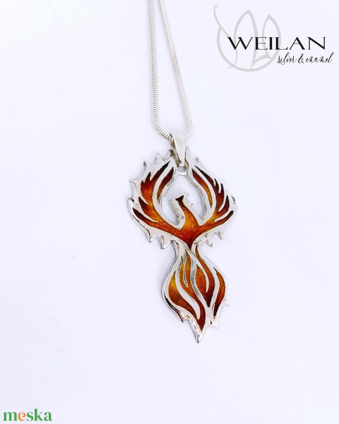 Mágia kollekció - Főnix, Tűzfőnix - ezüst tűzzománc medál, vörös-arany - ékszer - nyaklánc - medál - Meska.hu