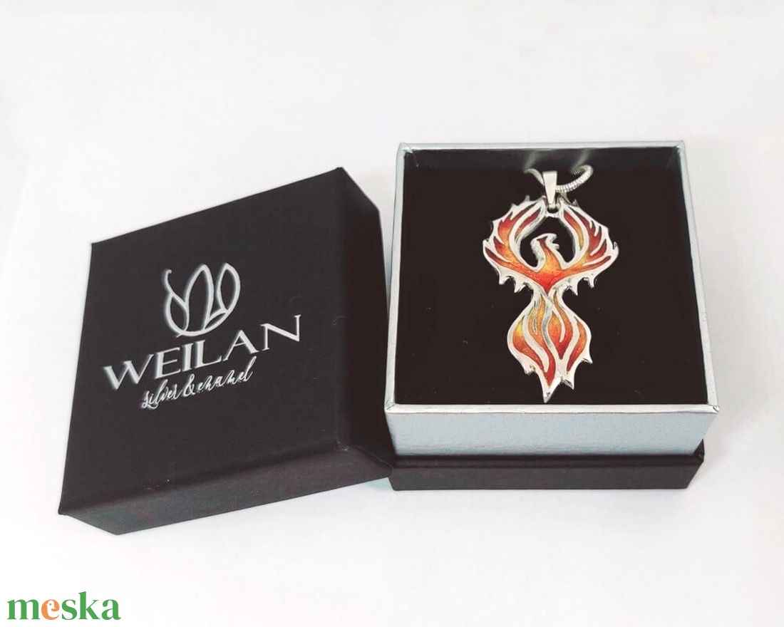 Mágia kollekció - Főnix, Tűzfőnix - ezüst tűzzománc medál, vörös-arany - ékszer - nyaklánc - medál - Meska.hu