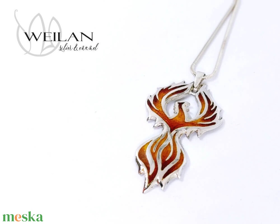 Mágia kollekció - Főnix, Tűzfőnix - ezüst tűzzománc medál, vörös-arany - ékszer - nyaklánc - medál - Meska.hu