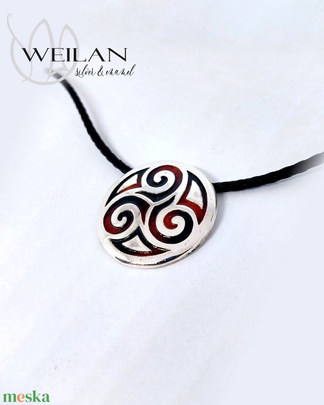 Kelta - Triskelion ezüst tűzzománc medál, vörös-fekete - ékszer - nyaklánc - medálos nyaklánc - Meska.hu