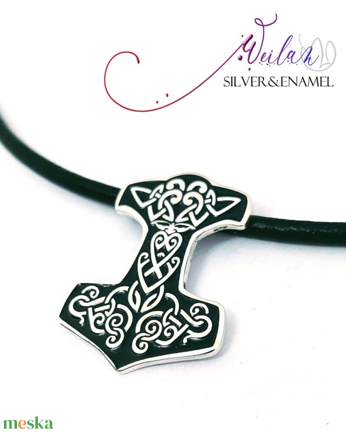 Edda - Mjölnir - Thor kalapácsa ezüst tűzzománc medál, fekete - ékszer - nyaklánc - medál - Meska.hu Edda - Mjölnir - Thor kalapácsa ezüst tűzzománc medál, fekete - ékszer - nyaklánc - medál - Meska.hu