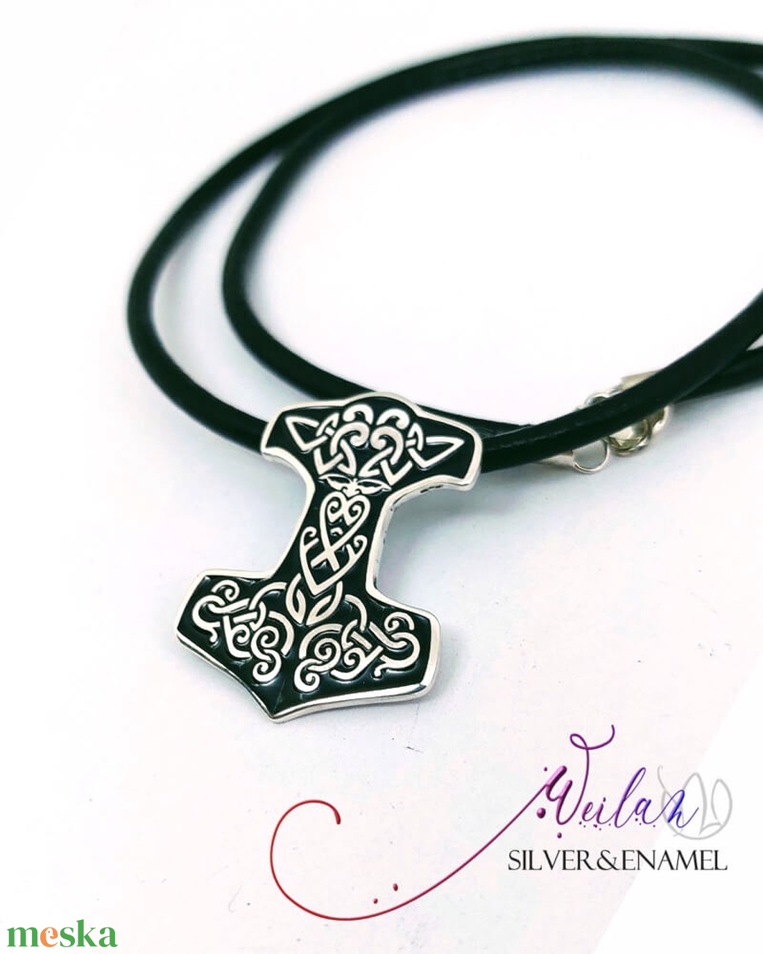 Edda - Mjölnir - Thor kalapácsa ezüst tűzzománc medál, fekete - ékszer - nyaklánc - medál - Meska.hu Edda - Mjölnir - Thor kalapácsa ezüst tűzzománc medál, fekete - ékszer - nyaklánc - medál - Meska.hu