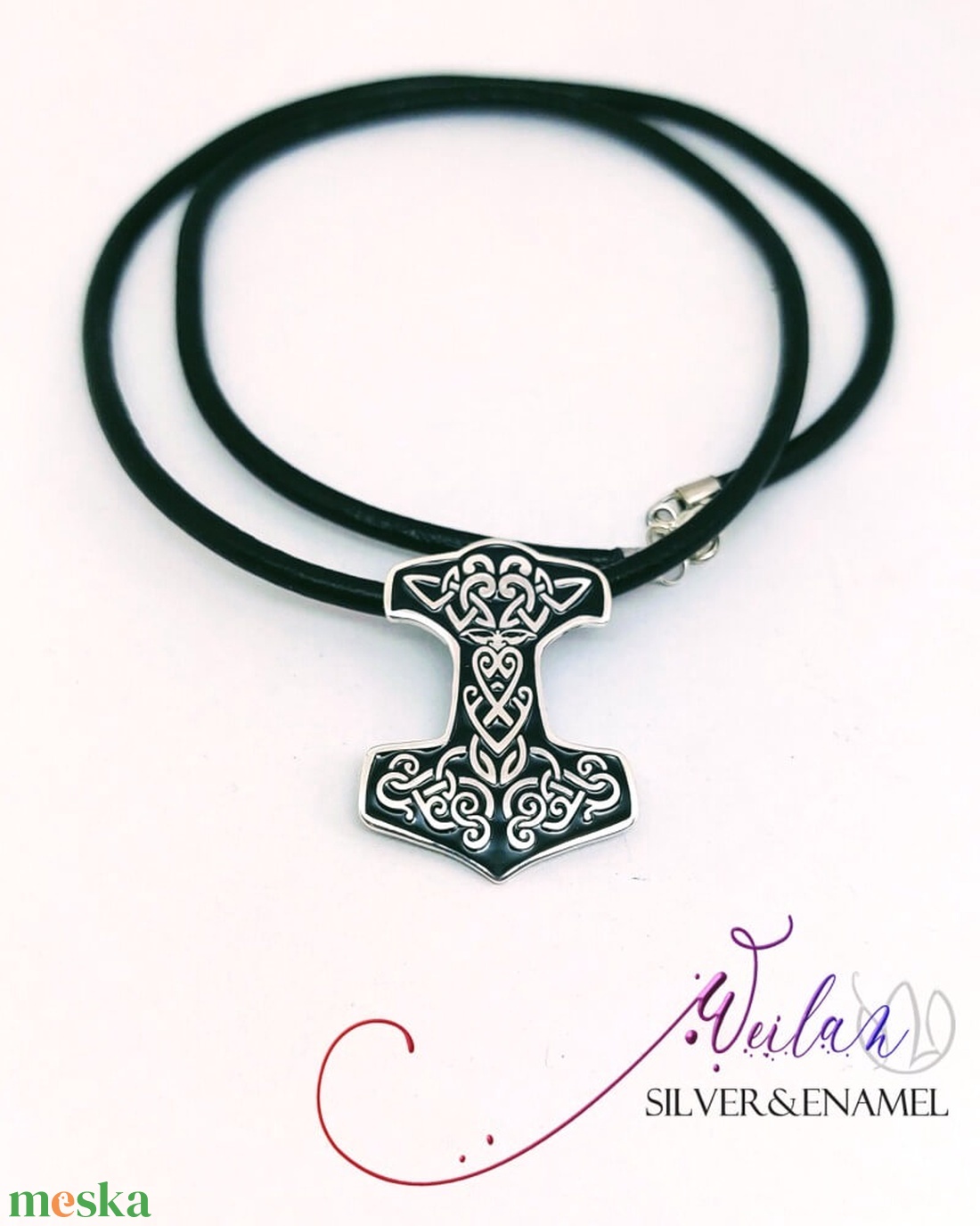Edda - Mjölnir - Thor kalapácsa ezüst tűzzománc medál, fekete - ékszer - nyaklánc - medál - Meska.hu Edda - Mjölnir - Thor kalapácsa ezüst tűzzománc medál, fekete - ékszer - nyaklánc - medál - Meska.hu
