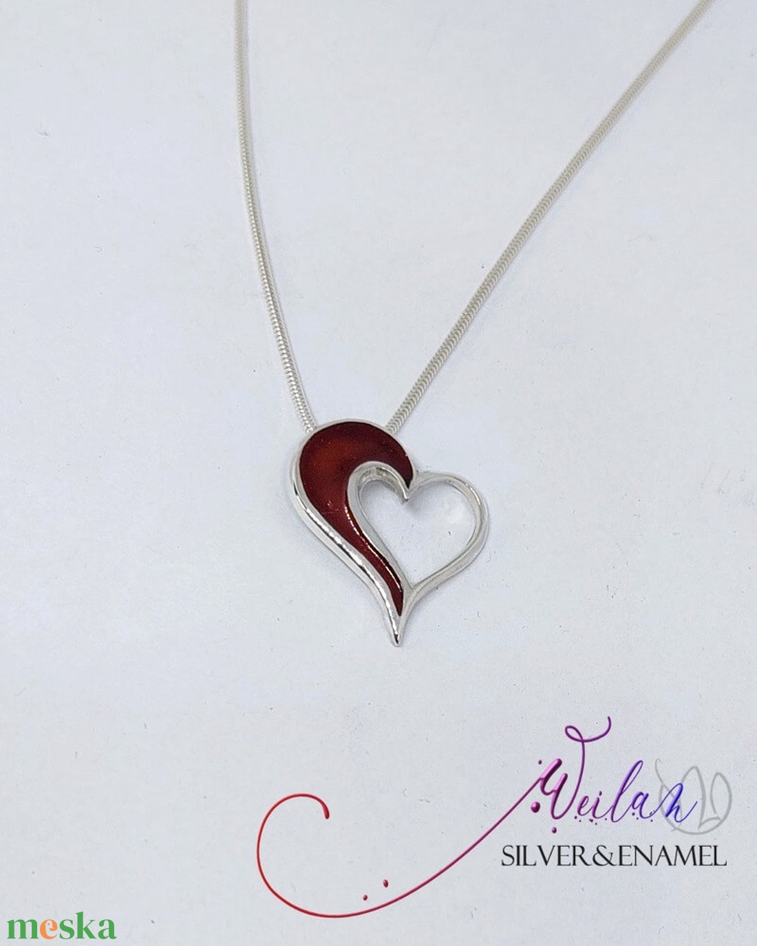 my Valentine - Szívdobbanás ezüst tűzzománc medál, bordó - ékszer - nyaklánc - medál - Meska.hu