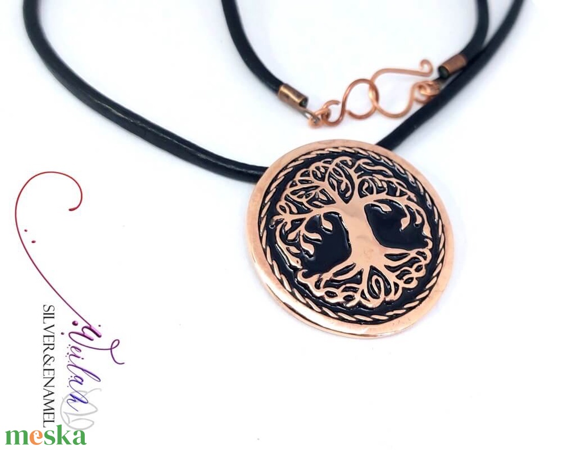 Edda - Yggdrasil - világfa, életfa bronz tűzzománc medál, fekete - ékszer - nyaklánc - medál - Meska.hu